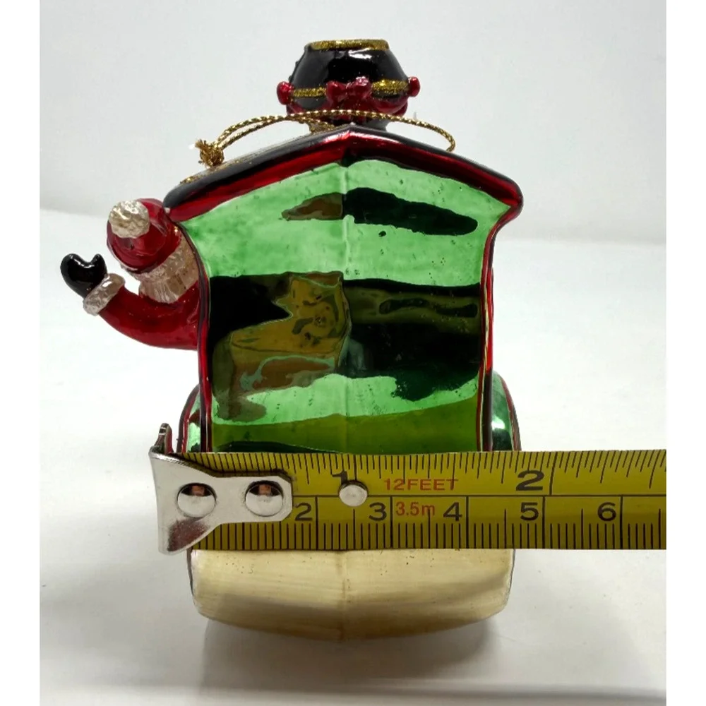 Hand Blown Glass Santa Train Christmas Ornament Holiday Decor 3.75x4